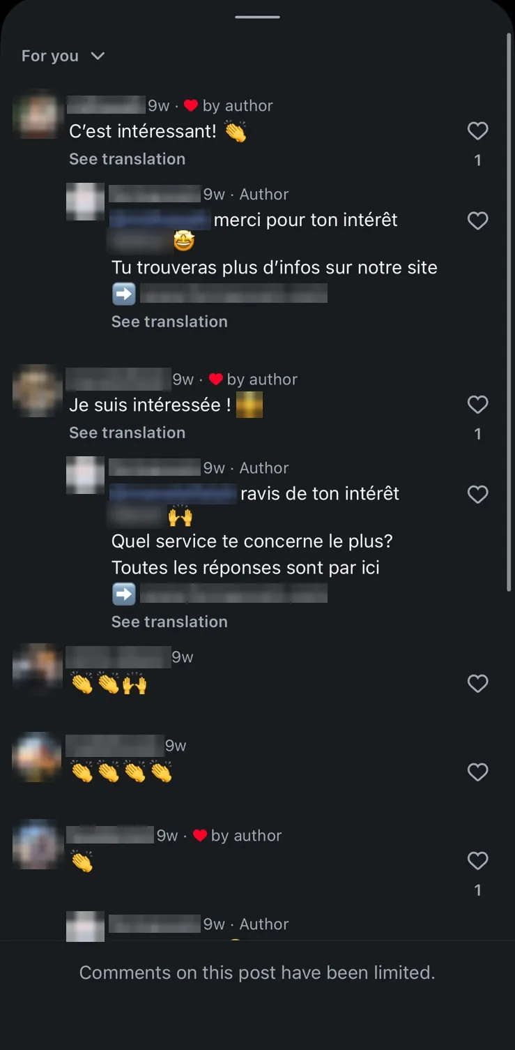 Comments in French from people interested in the training center's services